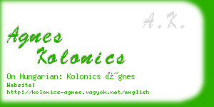 agnes kolonics business card